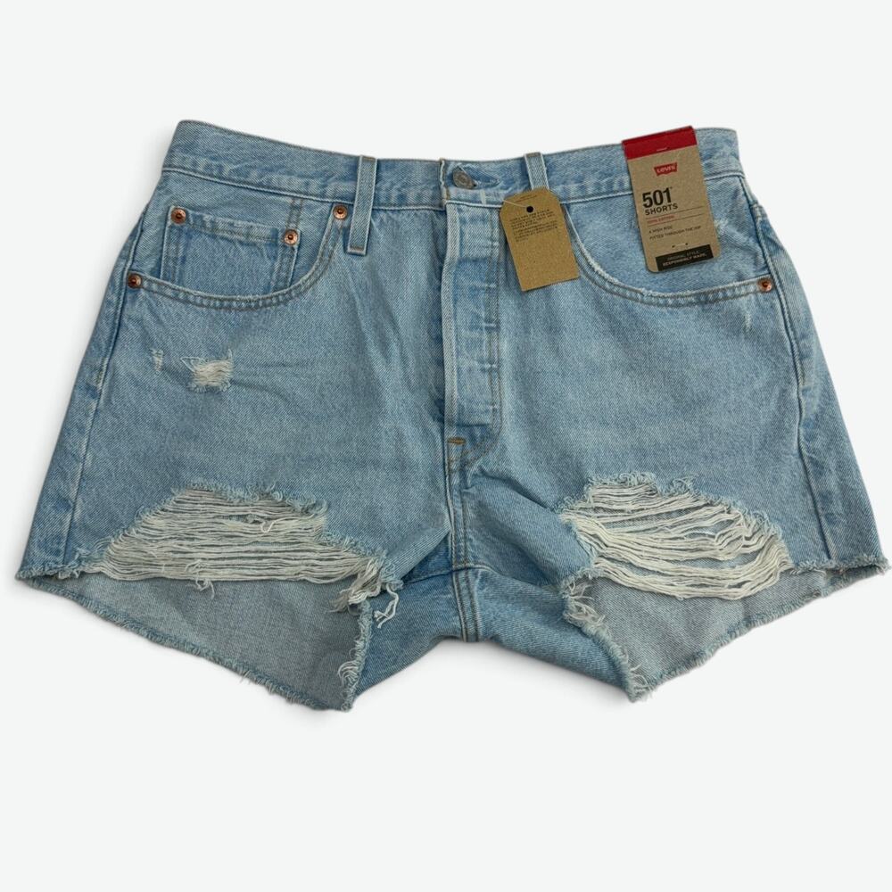 Levis 501 Jean Shorts Womens 31 Distressed Denim Frayed Light Wash NWT MSRP $59
